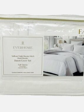 Bed Bath & Beyond Everhome White Gray Hotel Border Duvet Cover Set